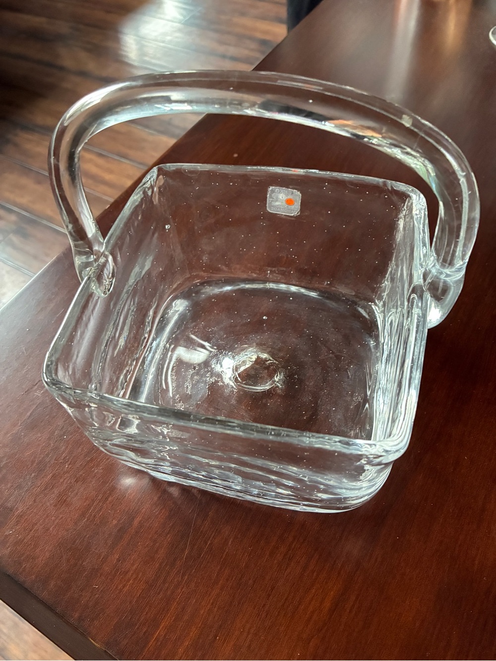 Excellent Condition! Blenko Company Clear Glass Square Basket with Handle
